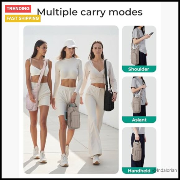 Quilted Crossbody Sling Bag Water Bottle Holder Multi-Pocket Gym Accessory - Picture 4 of 6